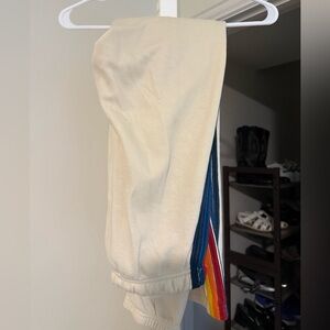 Aviator Nation Cream Pants with Rainbow Stripes